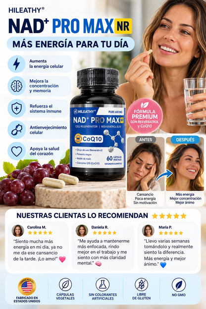 NAD+PRO MAX ⚡MÁS ENERGÍA PARA TU DÍA +🧠 ENFOCA TU DÍA. SIGUE TUS METAS + ✨ TU BIENESTAR EMPIEZA HOY