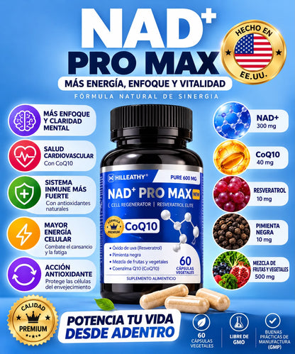 NAD+PRO MAX ⚡MÁS ENERGÍA PARA TU DÍA +🧠 ENFOCA TU DÍA. SIGUE TUS METAS + ✨ TU BIENESTAR EMPIEZA HOY